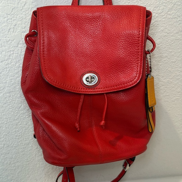 Coach Park Vermilion Red Pebbled Leather Backpack F24385 - Picture 3 of 13
